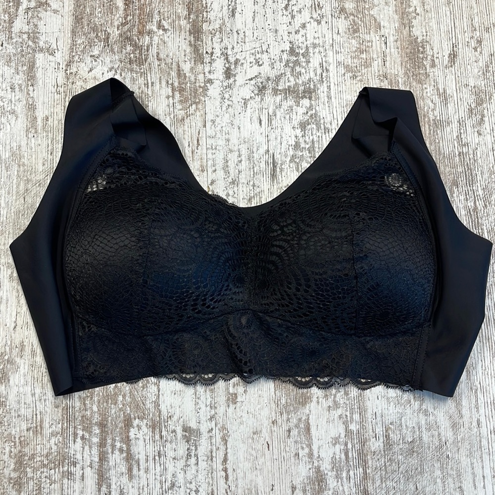Akklian Black Lace Comfort Wire Free Sleep Bralette Size 48